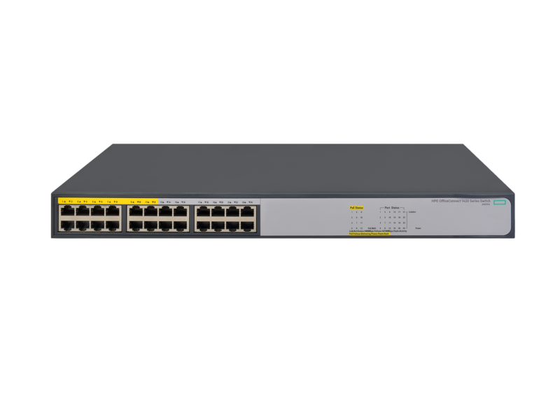 HPE OfficeConnect 1420 24G PoE+ (124W) Switch Center facing