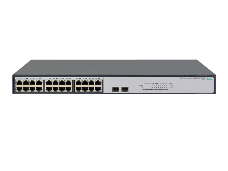 HPE OfficeConnect 1420 24G 2SFP 交换机 Center facing