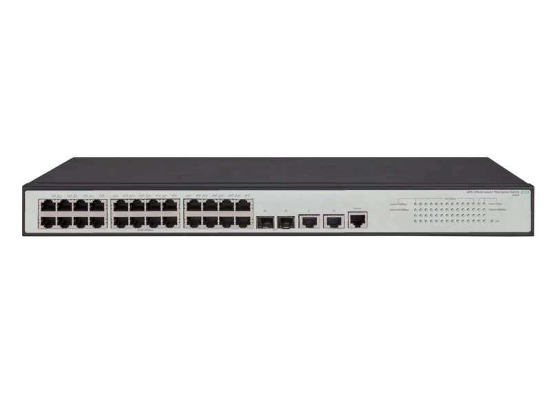 HPE OfficeConnect 1950 24G 2SFP+ 2XGT Switch Center facing