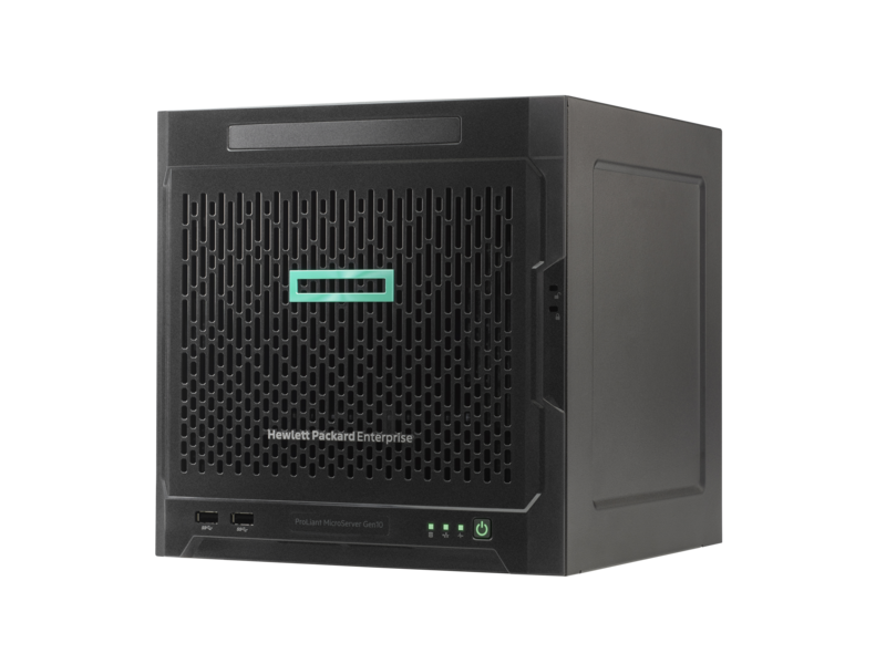 HPE ProLiant MicroServer Gen10 X3418 1P 8GB-U 4LFF NHP 200W PS Perf Server Left facing