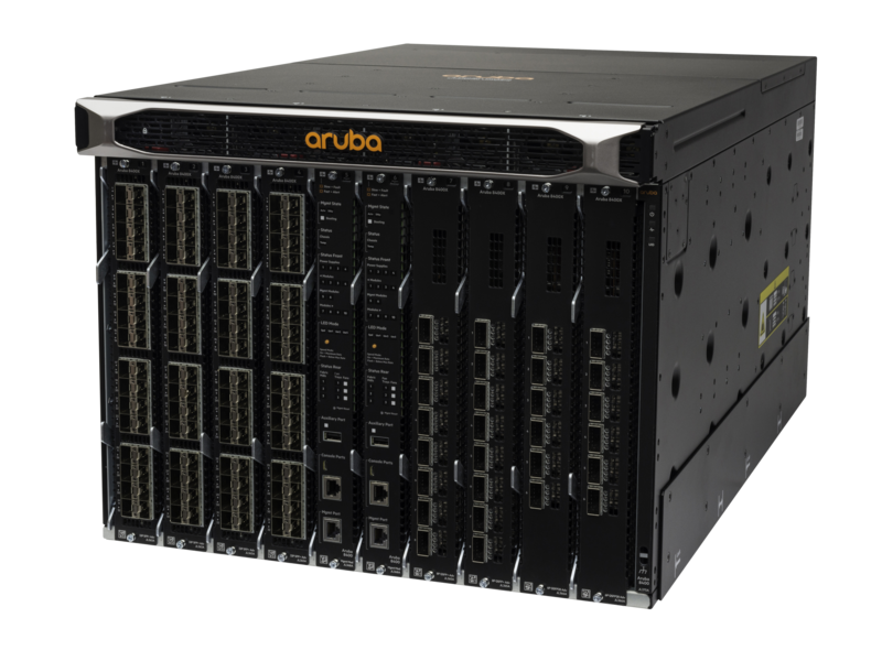 Aruba 8400，1 种管理模式、3 个电源、2 种 8400X 结构模式、1 种 32p 10G 模式和 1 种 8p 40G 模式捆绑包 Left facing