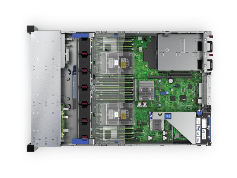 HPE ProLiant DL380 Gen10 4215R 1P 32GB-R S100i NC 8SFF 800 瓦电源服务器 Top view open