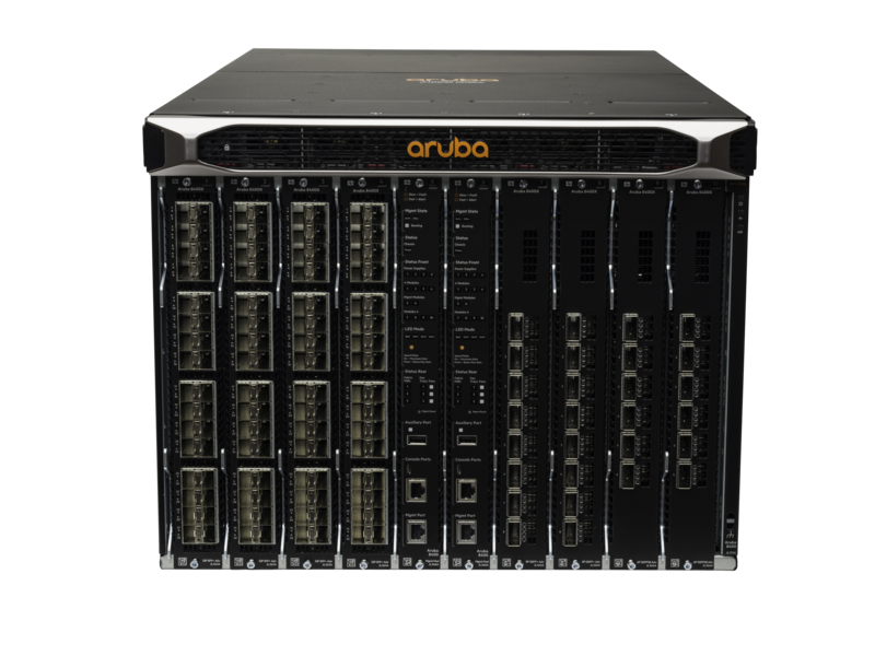 Aruba 8400 1x module de gestion 3x PS 2x 8400X module réseau 1x module 32p 10G et 1x ensemble de module 8p 40G Center facing