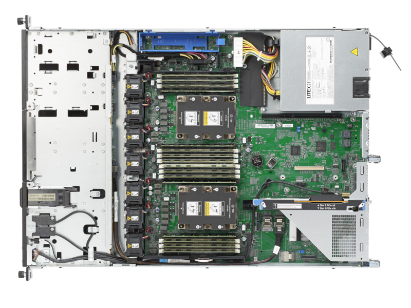 Serveur HPE ProLiant DL160 Gen10 3206R monoprocesseur 16  Go-R S100i 4 lecteurs LFF alimentation 500 W Top view open