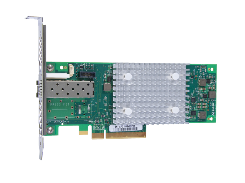 HPE StoreFabric SN1100Q 16Gb Single Port Fibre Channel Host Bus Adapter Left facing