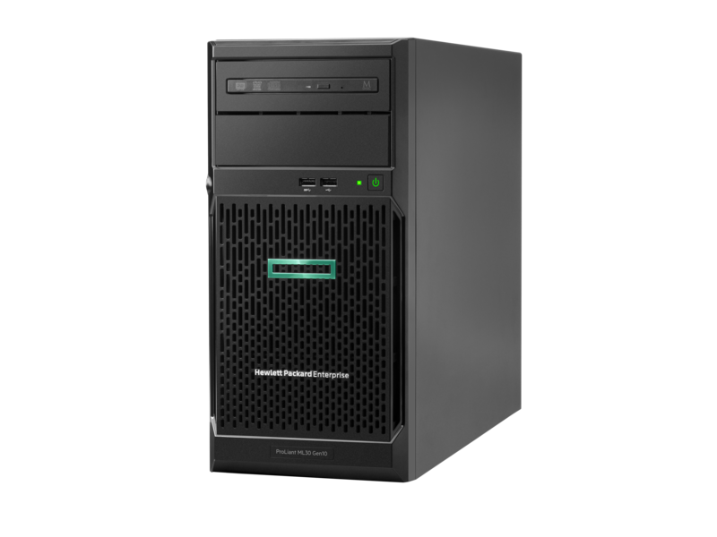 HPE ProLiant ML30 Gen10 E-2124 1P 8GB-U S100i 4LFF NHP 350W PS Entry Server Left facing