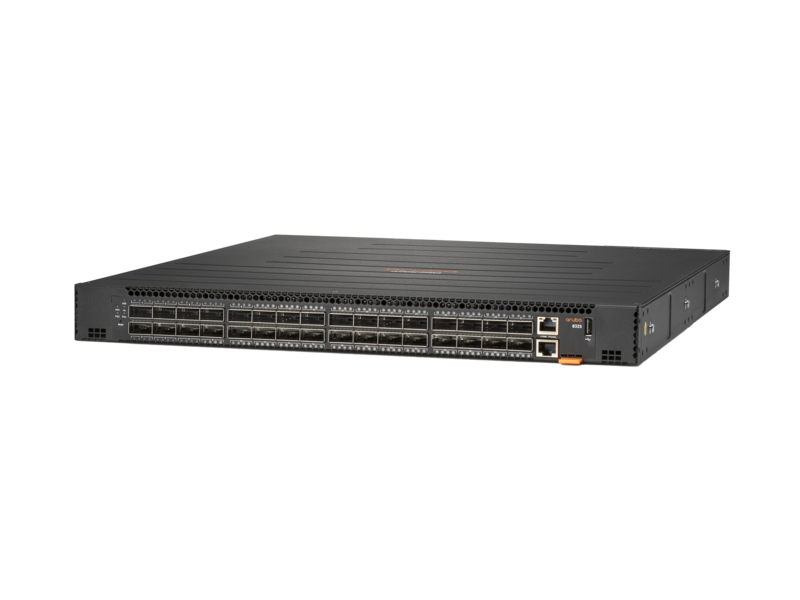 Ensemble de commutateurs Aruba 8325-32C 32 ports 100G QSFP+/QSFP28, arrière-avant, 6 ventilateurs et 2 modules d'alimentation Left facing