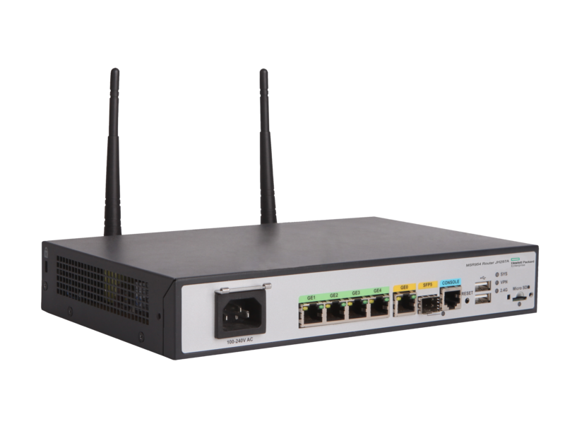 Routeur HPE MSR954-W 1GbE SFP (utilisation mondiale) 2GbE-WAN 4 GbE-LAN sans fil 802.11n CWv7 Right facing