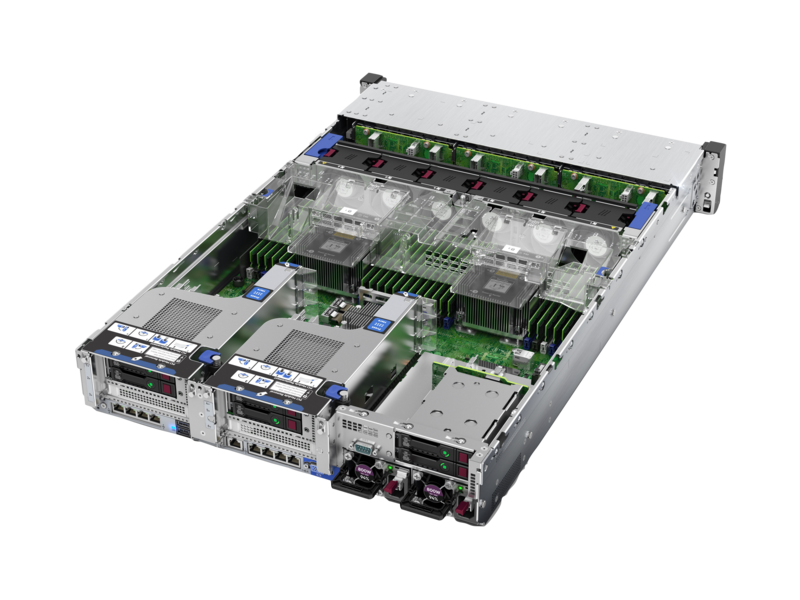 Serveur HPE ProLiant DL380 Gen10 4210, monoprocesseur, 32 Go-R P408i-a, NC 8 disques à petit facteur de forme, module d’alimentation de 500 W Top view open
