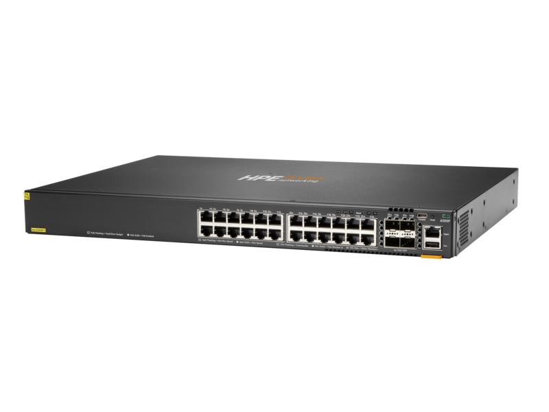 Commutateur Aruba 6300F 24 ports 1GbE Classe 4 PoE et 4 ports SFP56 Left facing