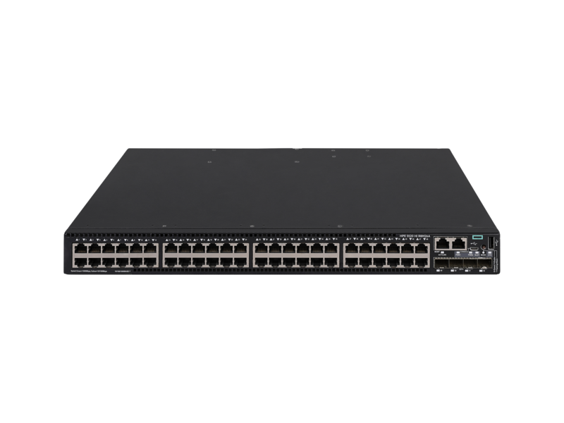HPE FlexNetwork 5520HI 48G (10/100/1000BASE-T x 48、10G/1GBASE-X SFP+ x 4、拡張スロット x 1、ファントレイ x 2、PSスロットスイッチ x 2) Center facing