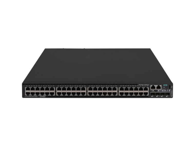 HPE FlexNetwork 5520HI 48 10/100/1000BASE-T 4 10G/1G BASE-X SFP+ 1 扩展插槽 2 风扇托架 2 电源交换机 Center facing