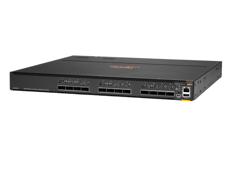 HPE Aruba Networking 8360-12C v2 12p 100G QSFP28 Back-to-Front 3 Fans 2AC Bundle Left facing