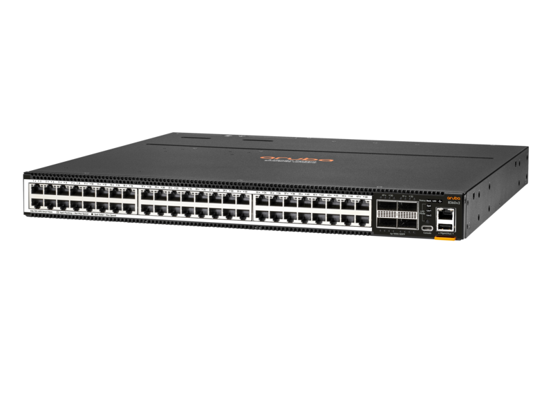 Aruba 8360-48XT4C v2 48-port 1G/10GBase-T 4-port 100G QSFP+/QSFP28 Switch Left facing