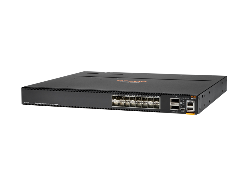 Aruba 8360-16Y2C v2 16 port 25G SFP/SFP+/SFP28 2-port 100G QSFP+/QSFP28 Switch Left facing