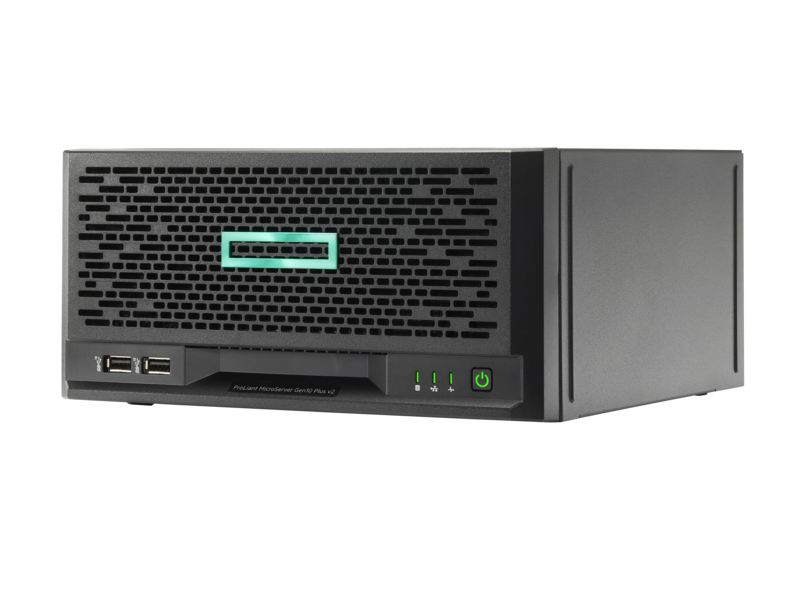 HPE ProLiant MicroServer Gen10 Plus v2 E-2314 4 核 16GB-U VROC 4LFF 非热插拔 180 瓦外接电源服务器 Left facing